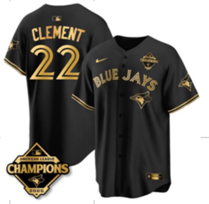 Men Toronto Blue Jays #22 Clement Black Gold 2026 Nike Game MLB Jersey 001